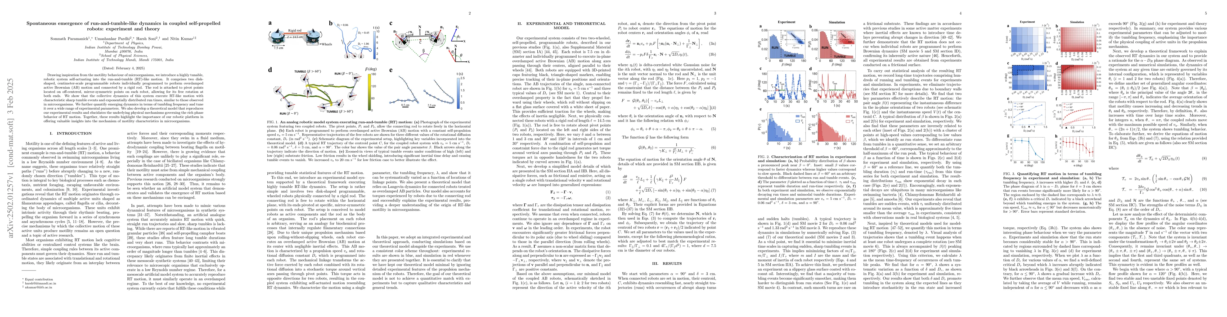 Thumbnail for Spontaneous emergence of run-and-tumble-like dynamics in coupled
  self-propelled robots: experiment and theory