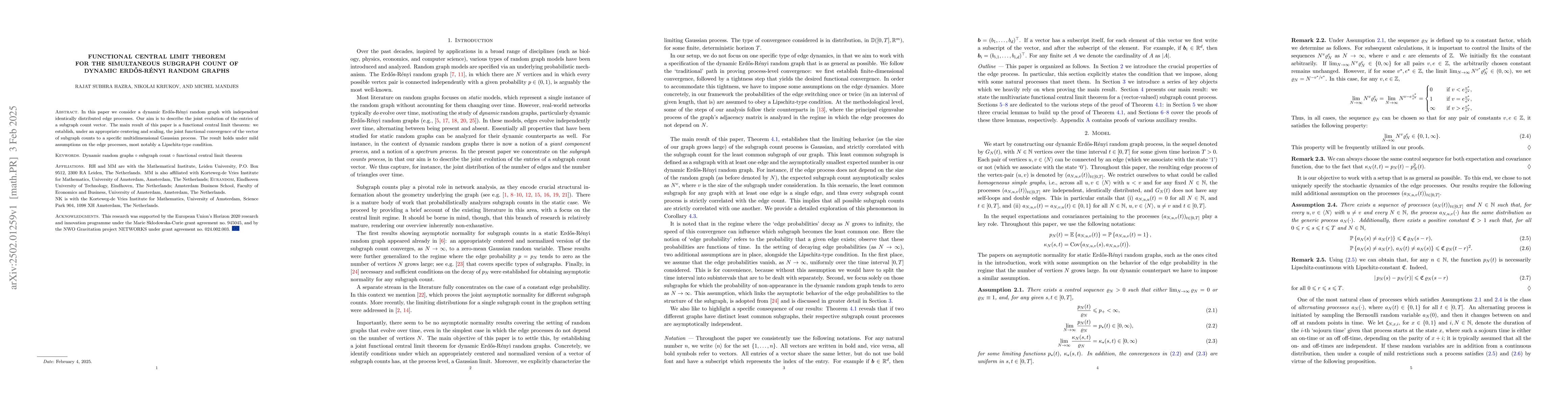 Thumbnail for Functional Central Limit Theorem for the simultaneous subgraph count of
  dynamic Erdős-Rényi random graphs