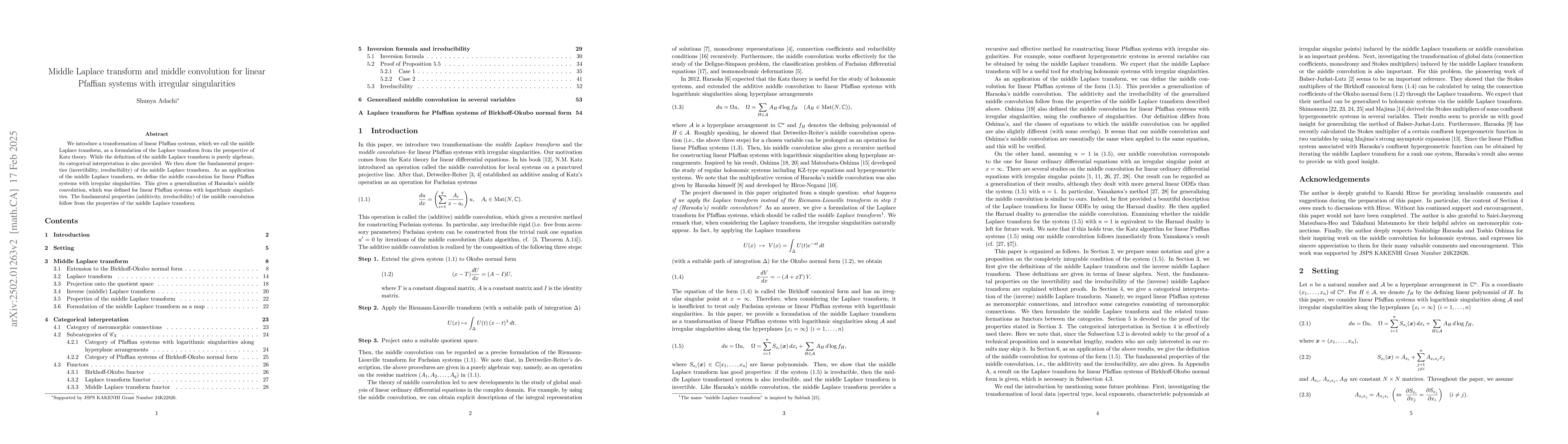 Thumbnail for Middle Laplace transform and middle convolution for linear Pfaffian
  systems with irregular singularities
