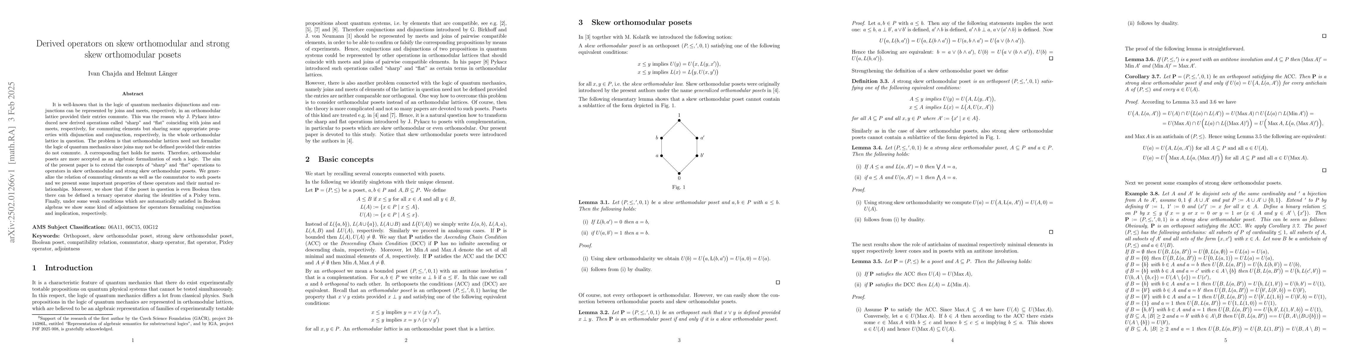 Thumbnail for Derived operators on skew orthomodular and strong skew orthomodular
  posets