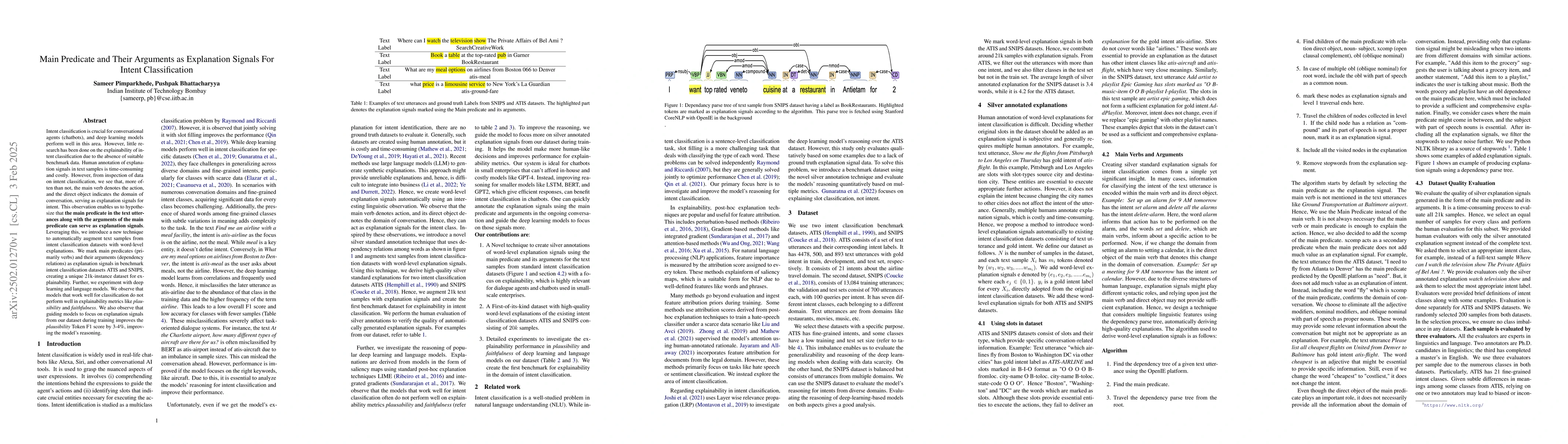 Thumbnail for Main Predicate and Their Arguments as Explanation Signals For Intent
  Classification