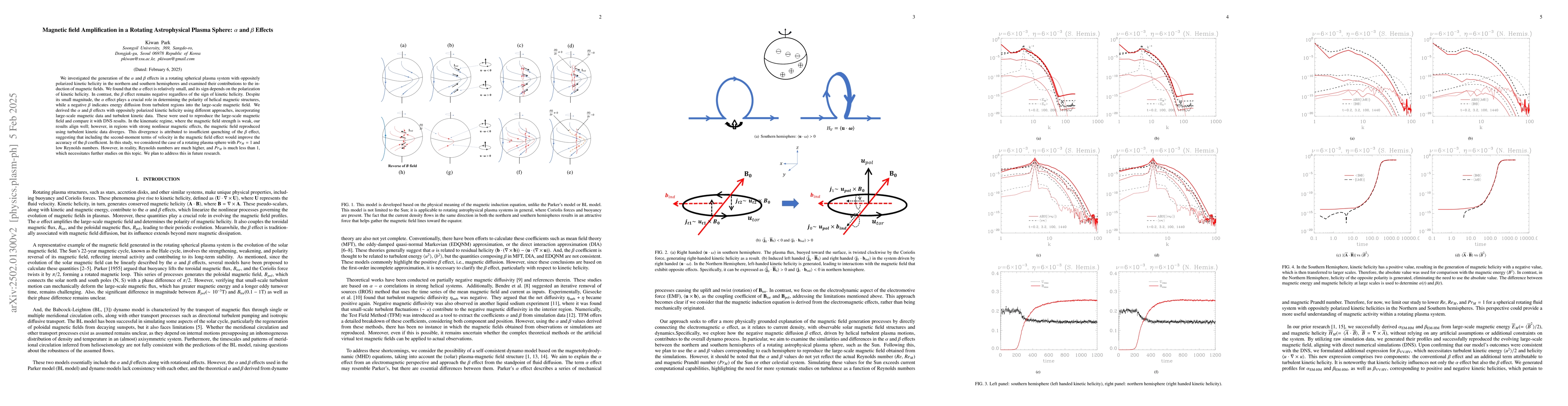 Thumbnail for Magnetic field Amplification in a Rotating Astrophysical Plasma Sphere:
  $α$ and $β$ Effects