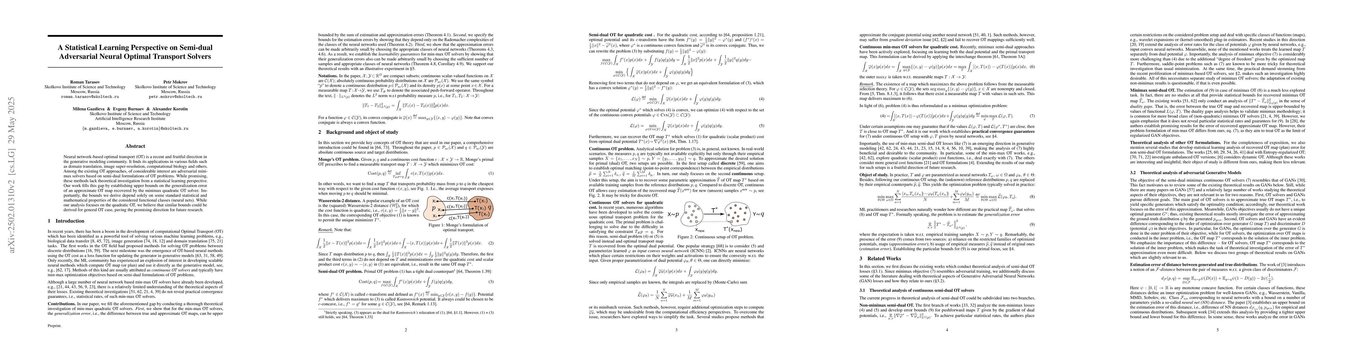 Thumbnail for A Statistical Learning Perspective on Semi-dual Adversarial Neural
  Optimal Transport Solvers