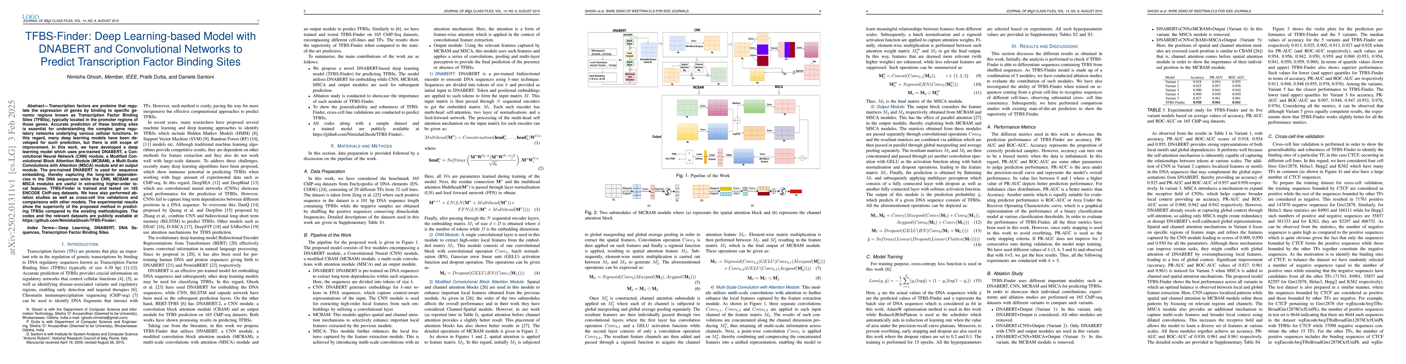 Thumbnail for TFBS-Finder: Deep Learning-based Model with DNABERT and Convolutional
  Networks to Predict Transcription Factor Binding Sites