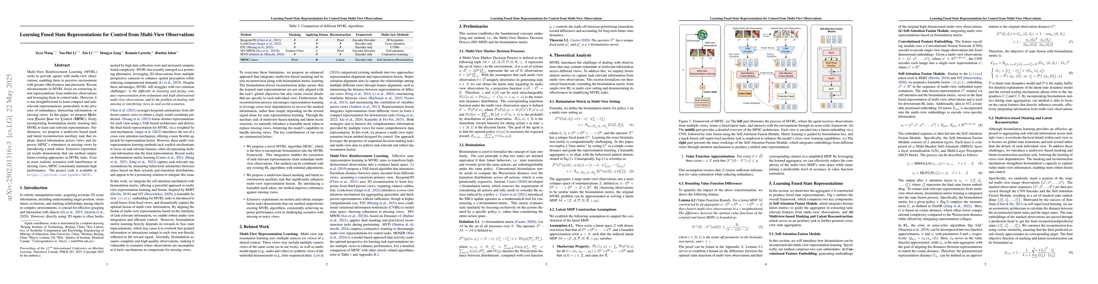 Thumbnail for Learning Fused State Representations for Control from Multi-View
  Observations