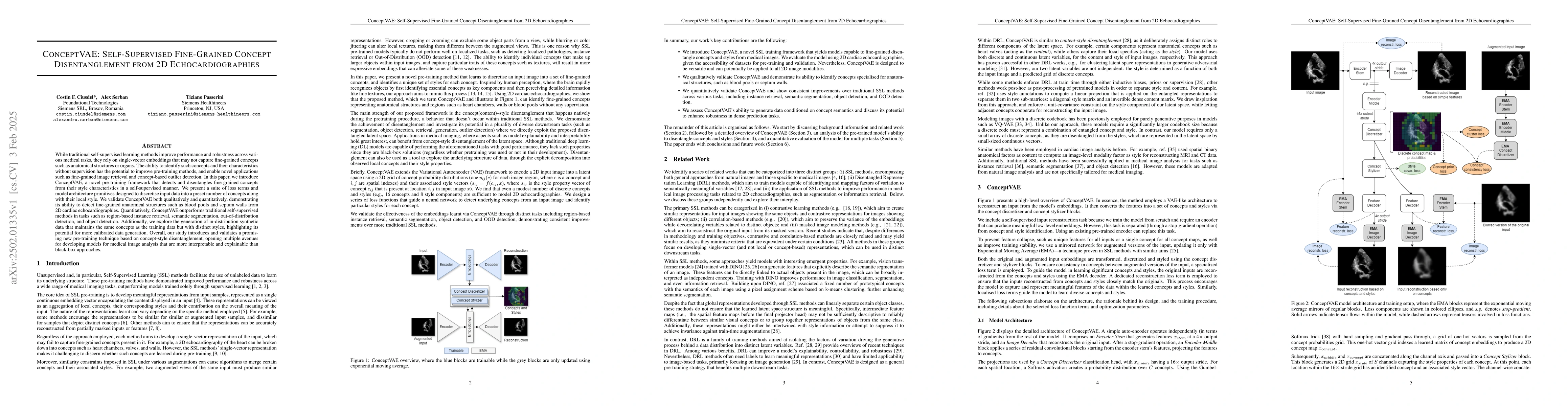Thumbnail for ConceptVAE: Self-Supervised Fine-Grained Concept Disentanglement from 2D
  Echocardiographies
