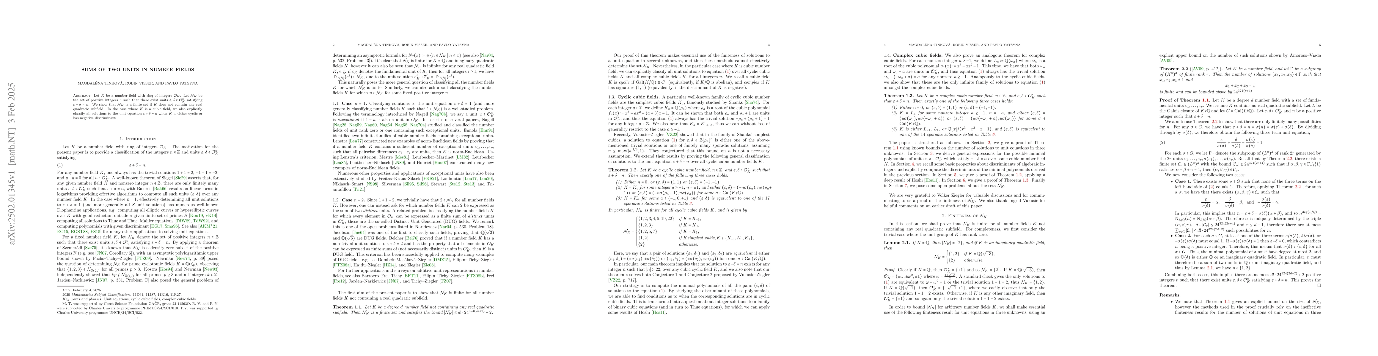 Thumbnail for Sums of two units in number fields