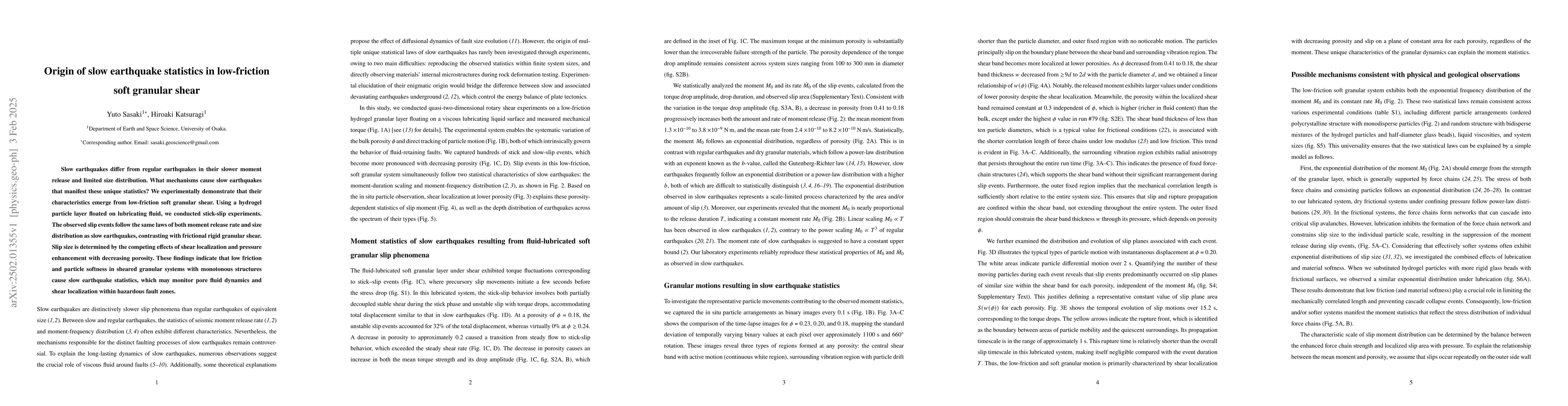 Thumbnail for Origin of slow earthquake statistics in low-friction soft granular shear