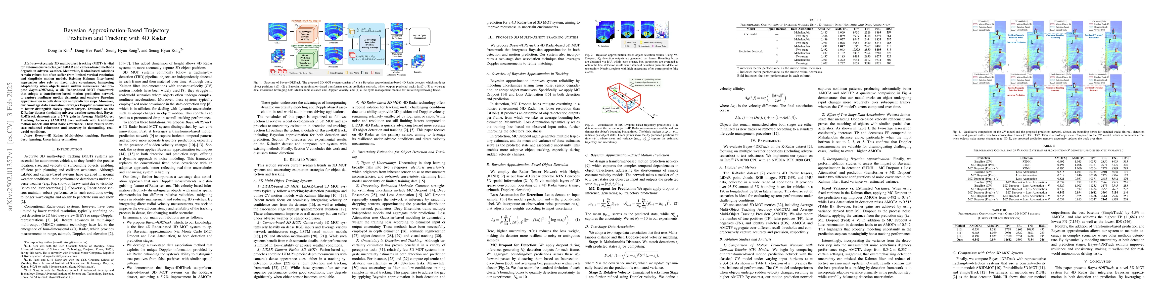 Thumbnail for Bayesian Approximation-Based Trajectory Prediction and Tracking with 4D
  Radar