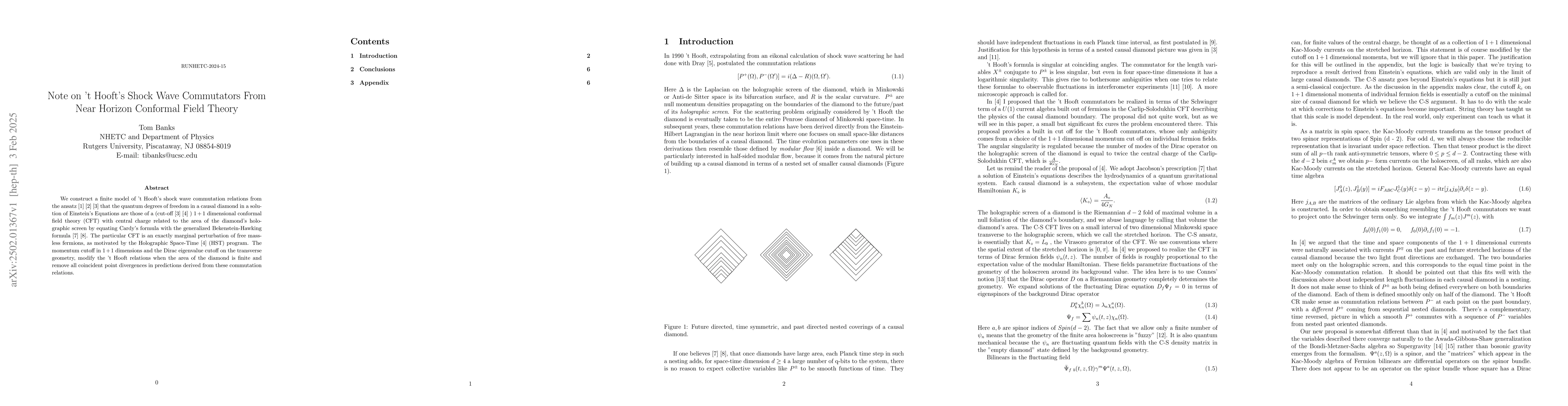 Thumbnail for Note on 't Hooft's Shock Wave Commutators From Near Horizon Conformal
  Field Theory