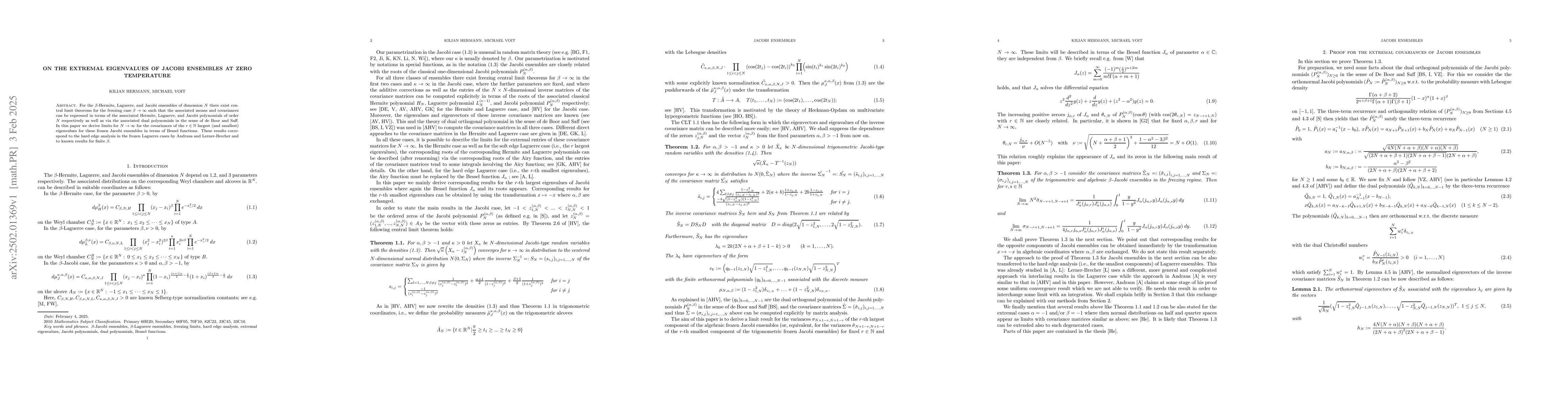 Thumbnail for On the extremal eigenvalues of Jacobi ensembles at zero temperature