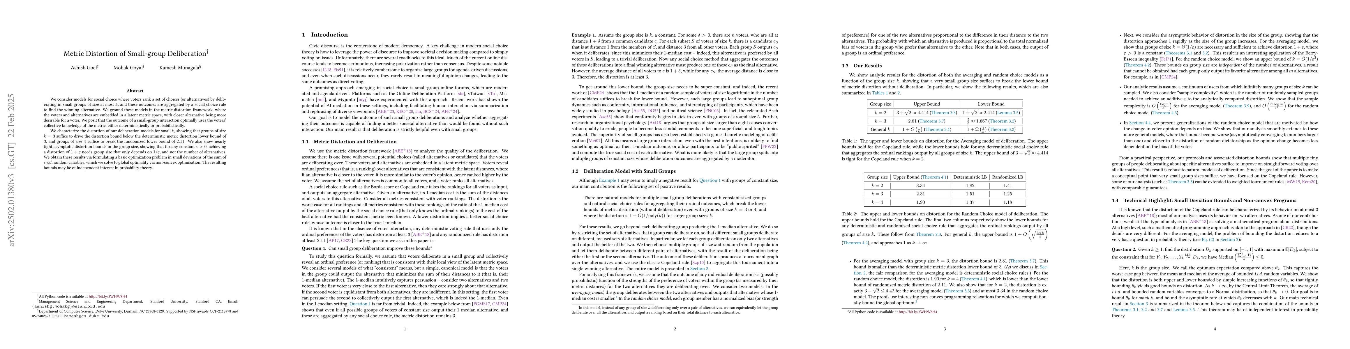 Thumbnail for Metric Distortion of Small-group Deliberation