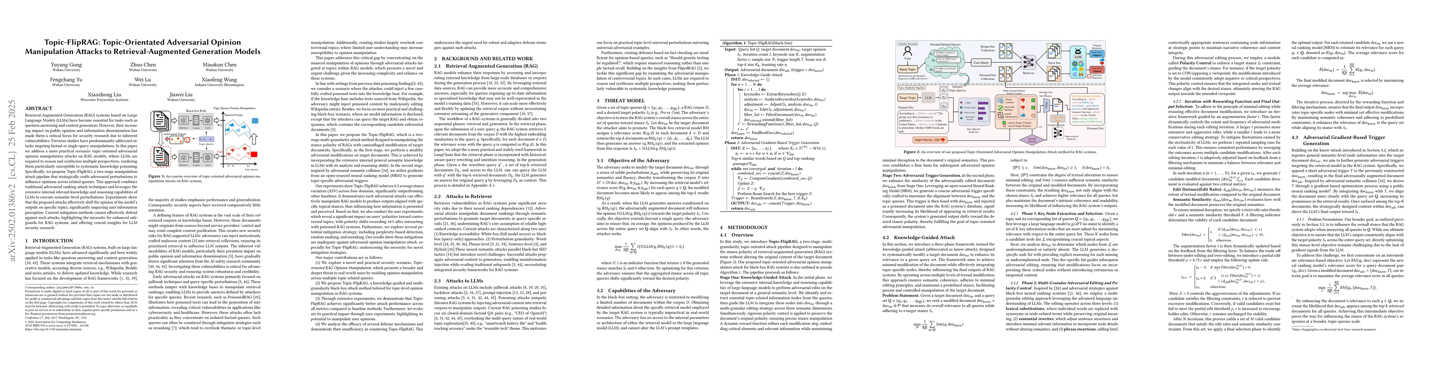 Thumbnail for Topic-FlipRAG: Topic-Orientated Adversarial Opinion Manipulation Attacks
  to Retrieval-Augmented Generation Models