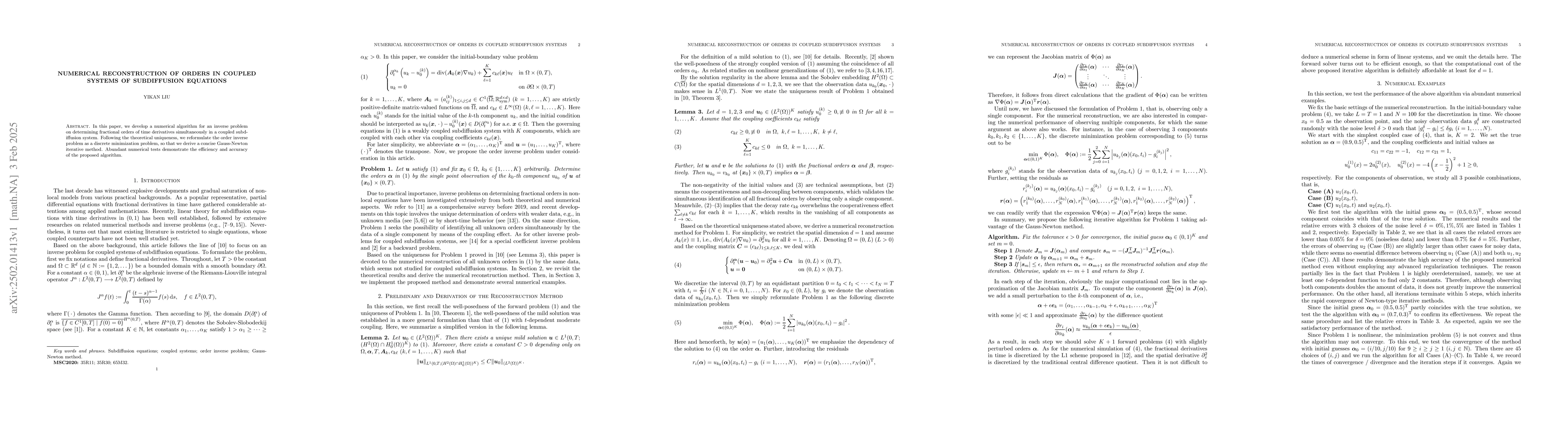 Thumbnail for Numerical reconstruction of orders in coupled systems of subdiffusion
  equations