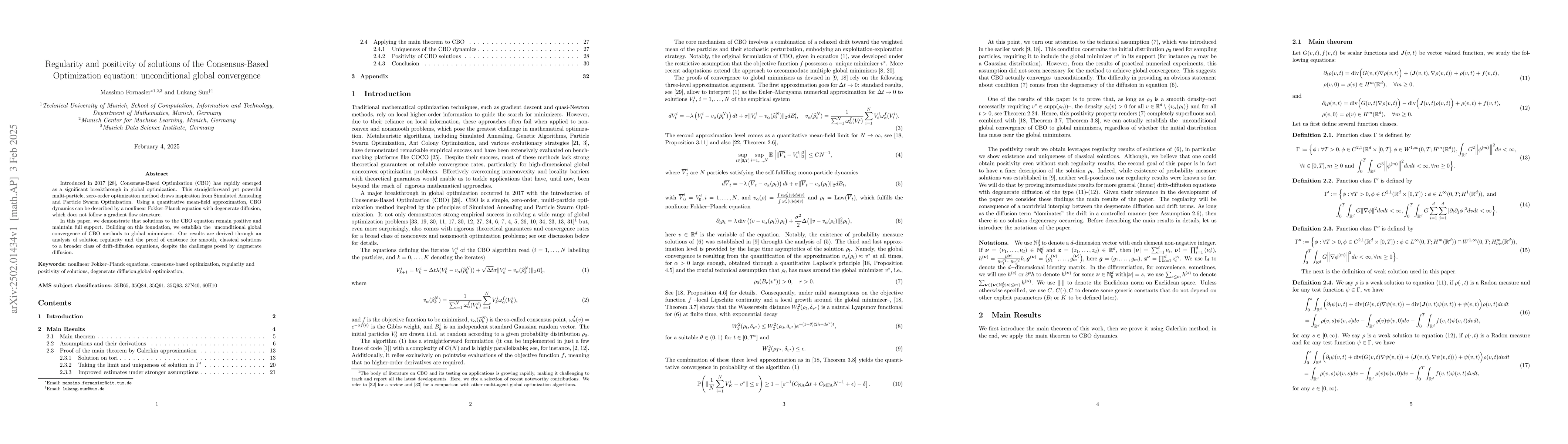 Thumbnail for Regularity and positivity of solutions of the Consensus-Based
  Optimization equation: unconditional global convergence