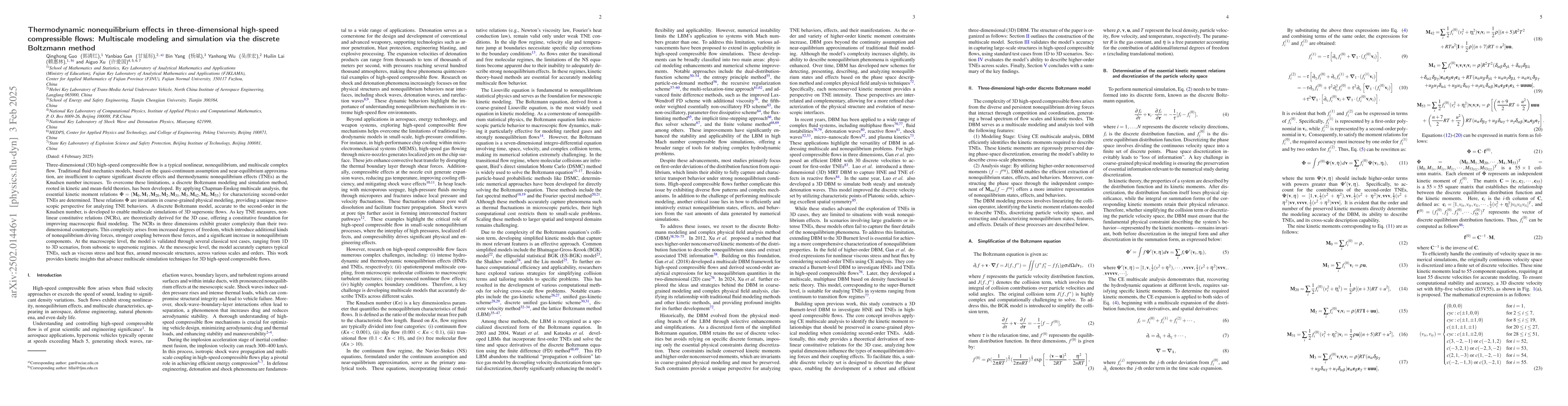 Thumbnail for Thermodynamic nonequilibrium effects in three-dimensional high-speed
  compressible flows: Multiscale modeling and simulation via the discrete
  Boltzmann method