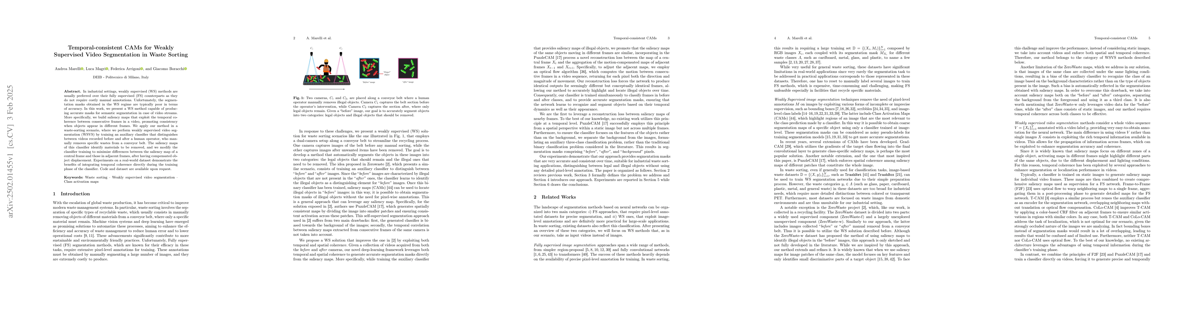 Thumbnail for Temporal-consistent CAMs for Weakly Supervised Video Segmentation in
  Waste Sorting