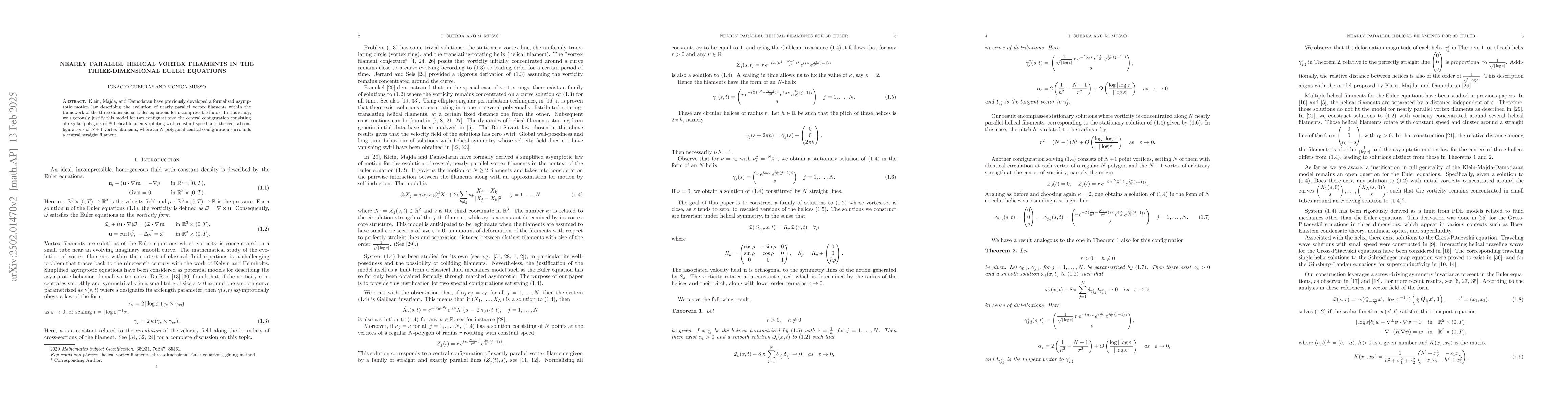 Thumbnail for Nearly parallel helical vortex filaments in the three dimensional Euler
  equations