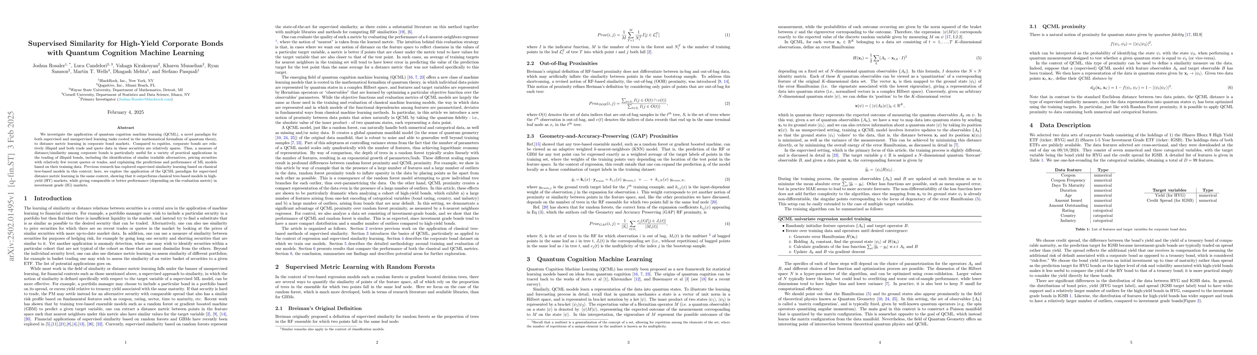 Thumbnail for Supervised Similarity for High-Yield Corporate Bonds with Quantum
  Cognition Machine Learning
