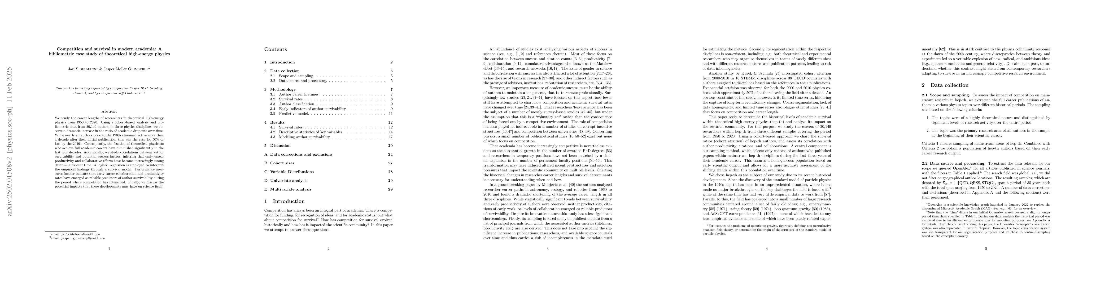 Thumbnail for Competition and survival in modern academia: A bibliometric case study
  of theoretical high-energy physics