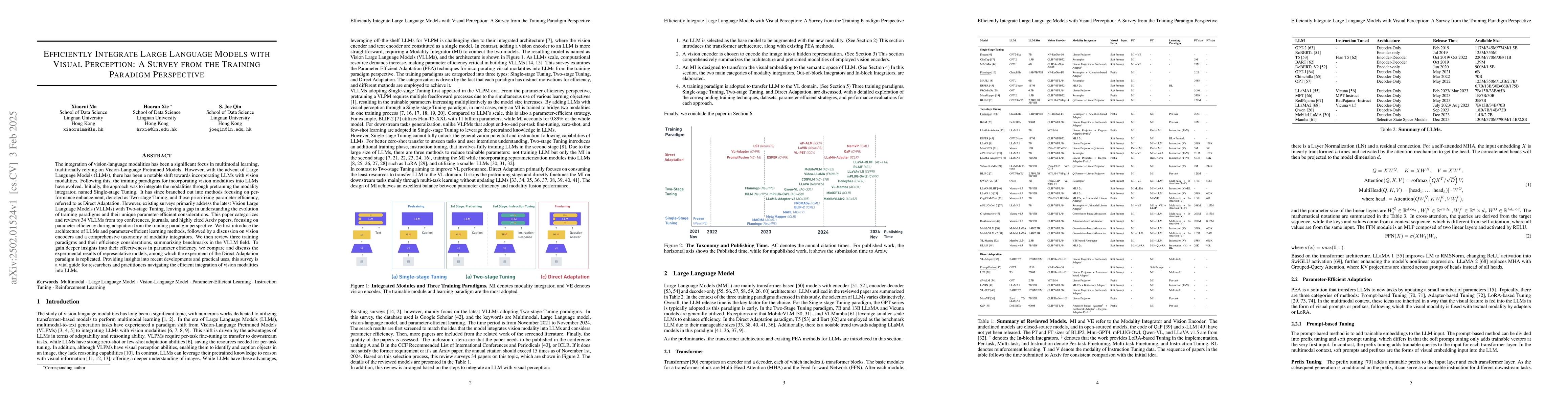 Thumbnail for Efficiently Integrate Large Language Models with Visual Perception: A
  Survey from the Training Paradigm Perspective