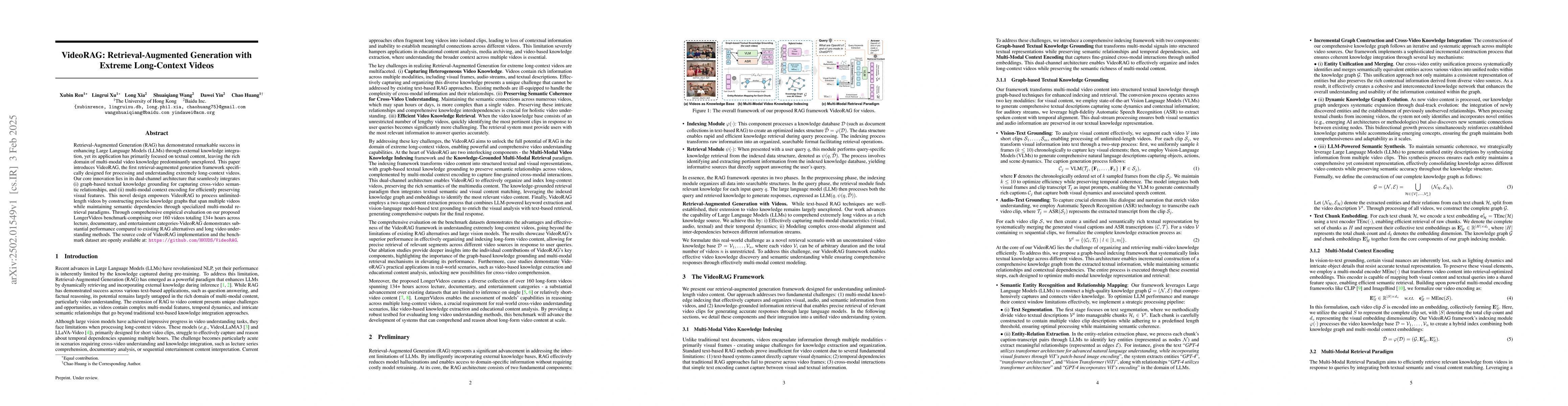 Thumbnail for VideoRAG: Retrieval-Augmented Generation with Extreme Long-Context
  Videos