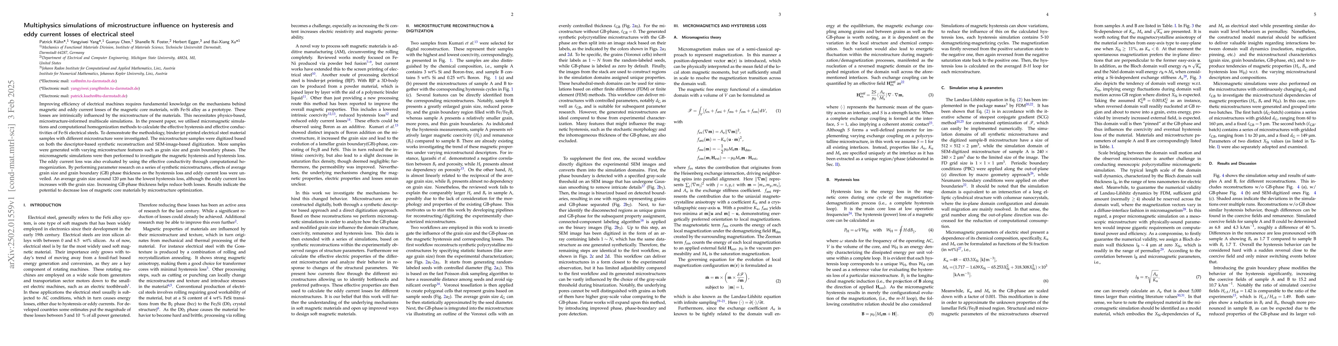 Thumbnail for Multiphysics simulations of microstructure influence on hysteresis and
  eddy current losses of electrical steel