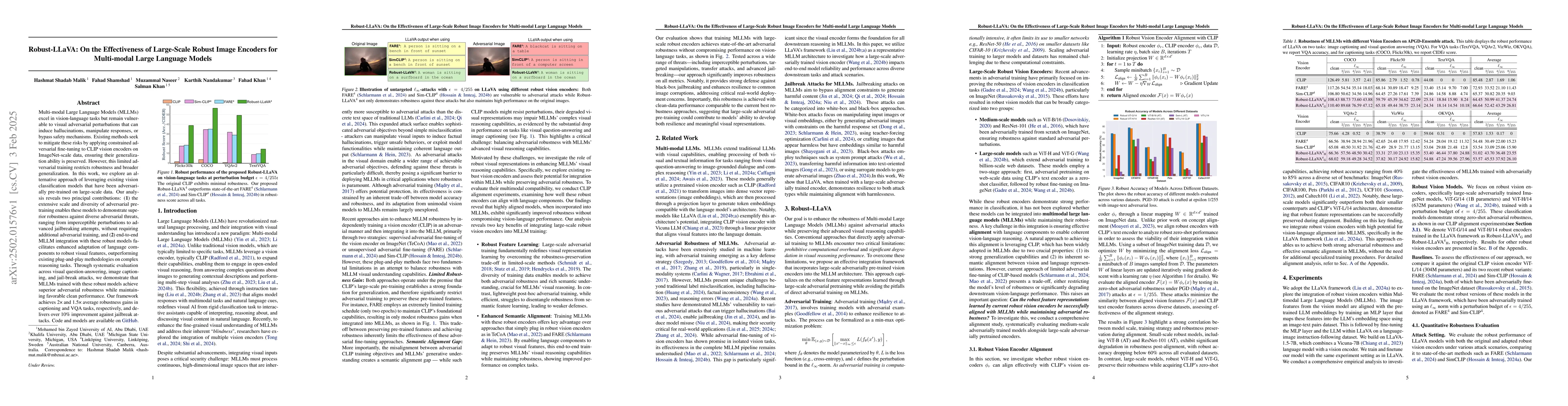 Thumbnail for Robust-LLaVA: On the Effectiveness of Large-Scale Robust Image Encoders
  for Multi-modal Large Language Models