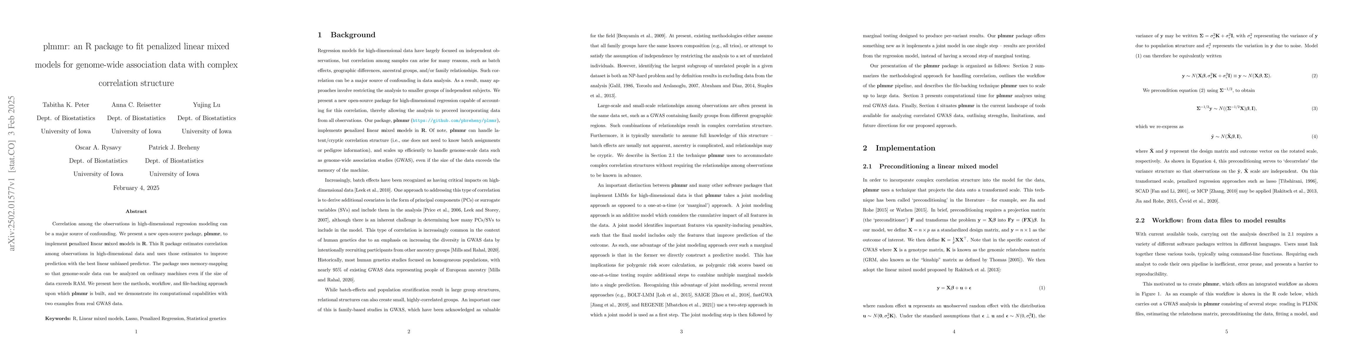 Thumbnail for plmmr: an R package to fit penalized linear mixed models for genome-wide
  association data with complex correlation structure