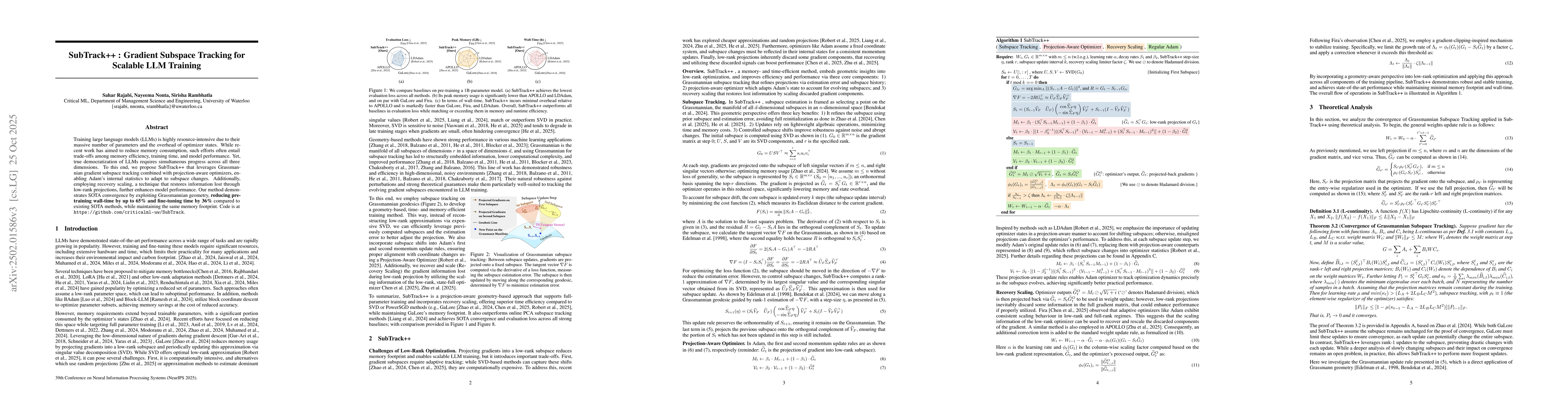 Thumbnail for SubTrack++ : Gradient Subspace Tracking for Scalable LLM Training