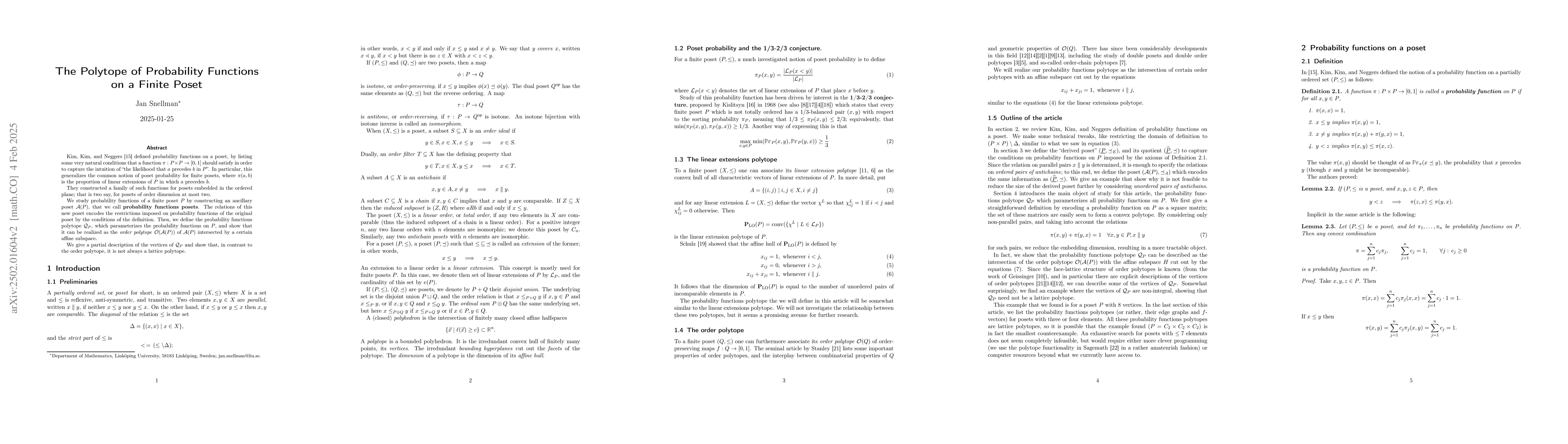 Thumbnail for The Polytope of Probability Functions on a Finite Poset