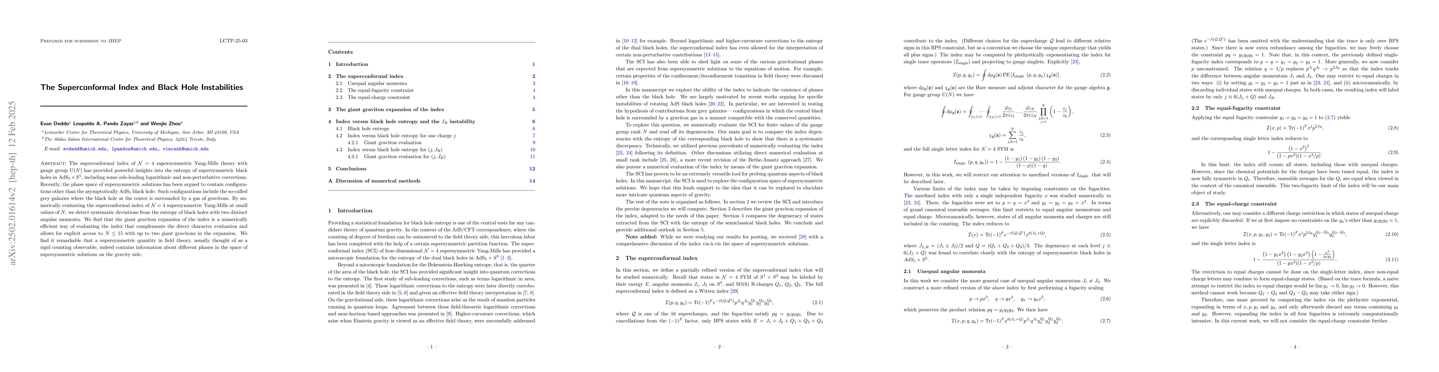 Thumbnail for The Superconformal Index and Black Hole Instabilities