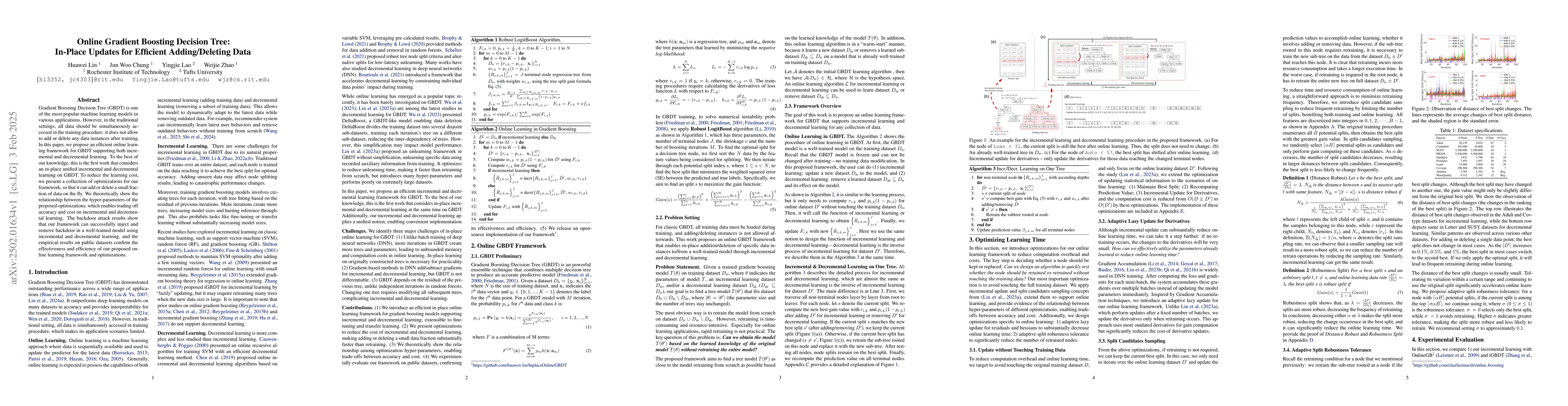 Thumbnail for Online Gradient Boosting Decision Tree: In-Place Updates for Efficient
  Adding/Deleting Data