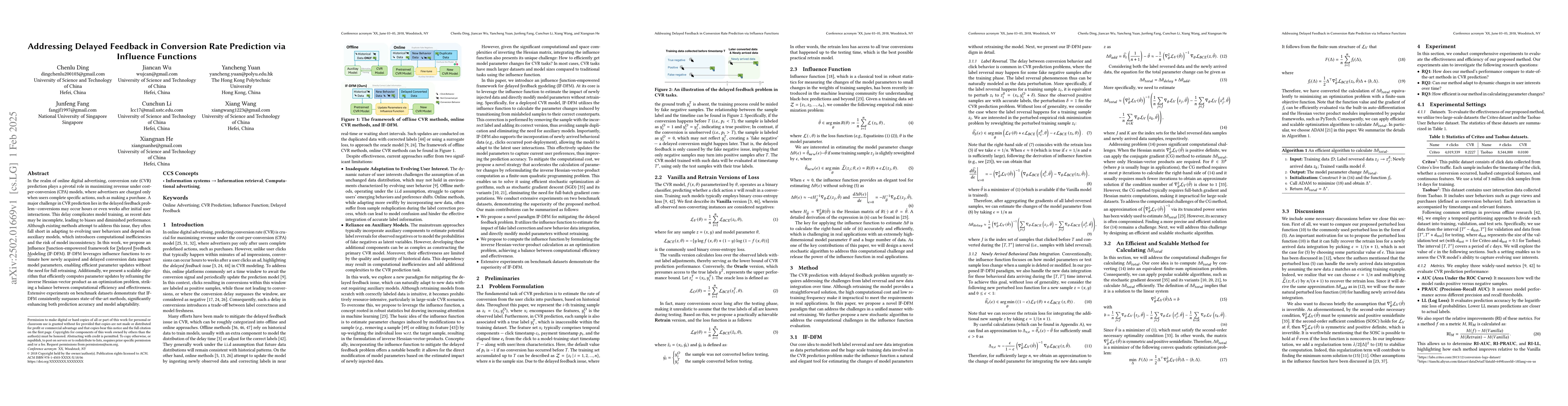 Thumbnail for Addressing Delayed Feedback in Conversion Rate Prediction via Influence
  Functions