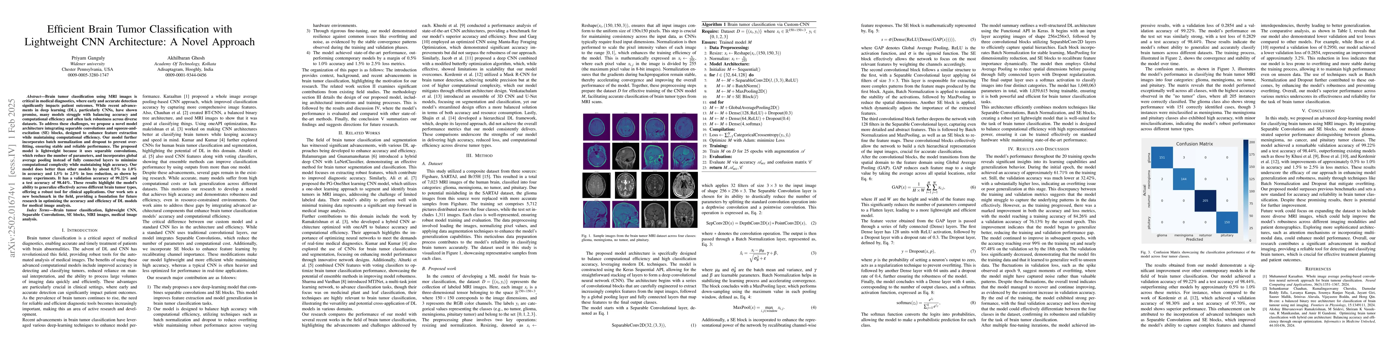 Thumbnail for Efficient Brain Tumor Classification with Lightweight CNN Architecture:
  A Novel Approach