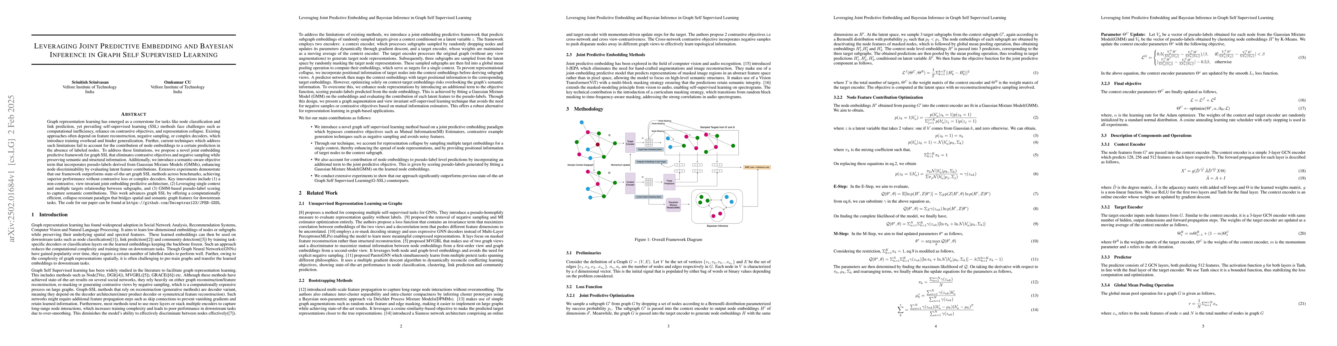 Thumbnail for Leveraging Joint Predictive Embedding and Bayesian Inference in Graph
  Self Supervised Learning
