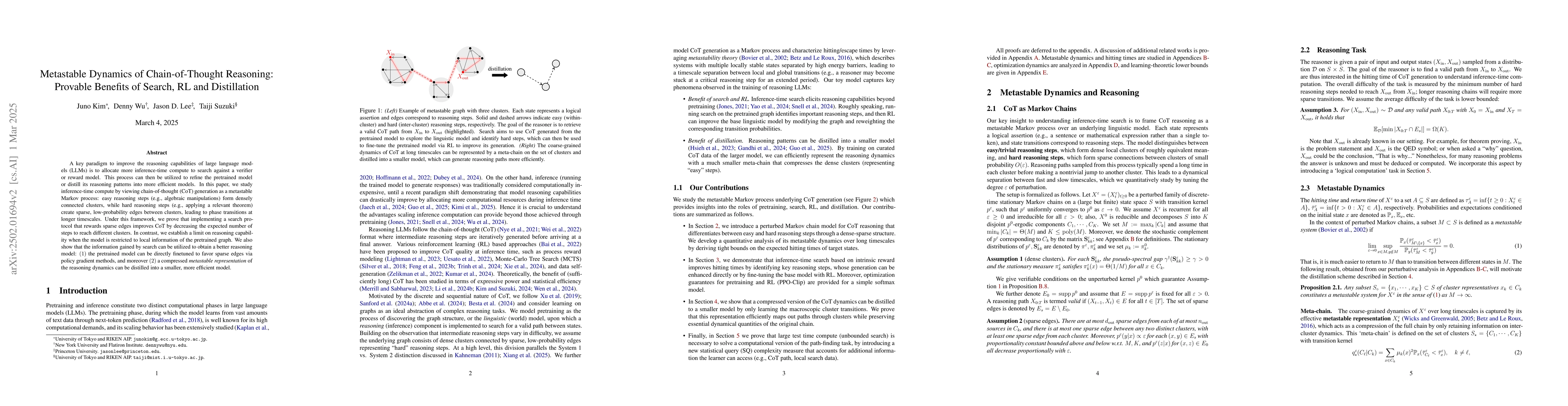 Thumbnail for Metastable Dynamics of Chain-of-Thought Reasoning: Provable Benefits of
  Search, RL and Distillation