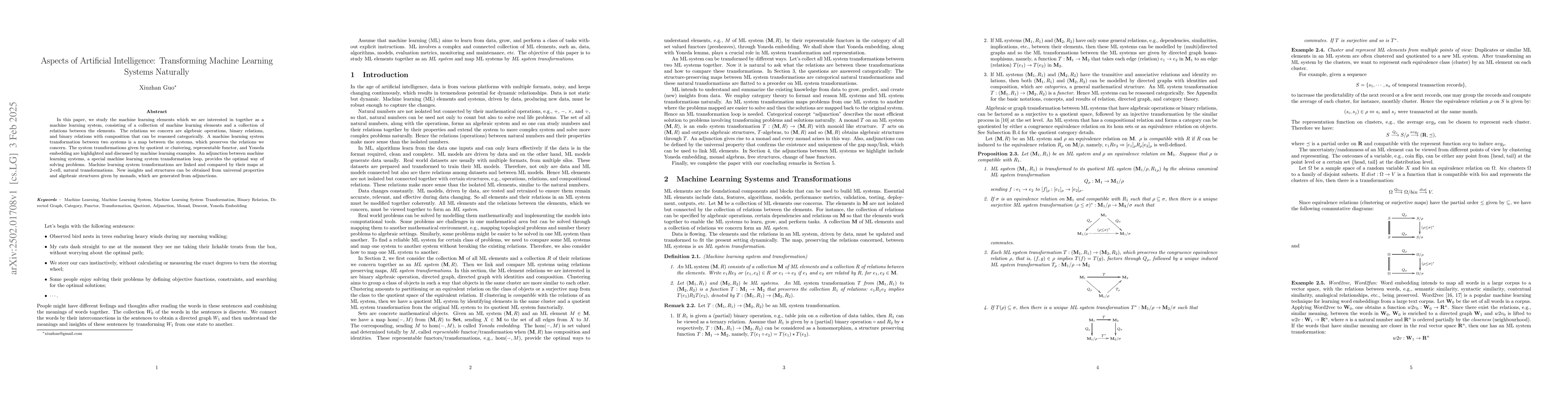 Thumbnail for Aspects of Artificial Intelligence: Transforming Machine Learning
  Systems Naturally