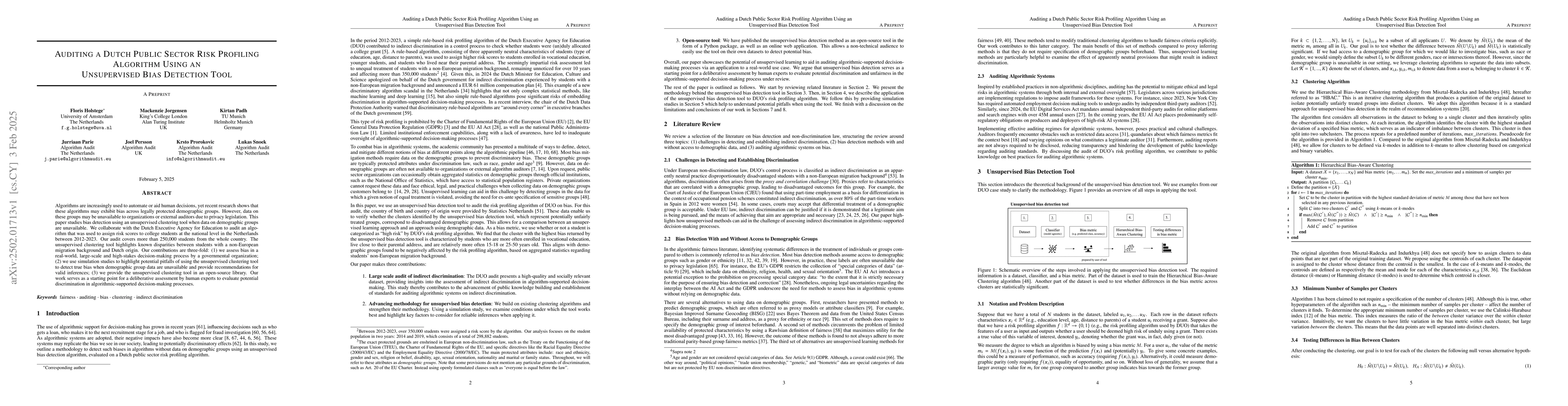 Thumbnail for Auditing a Dutch Public Sector Risk Profiling Algorithm Using an
  Unsupervised Bias Detection Tool