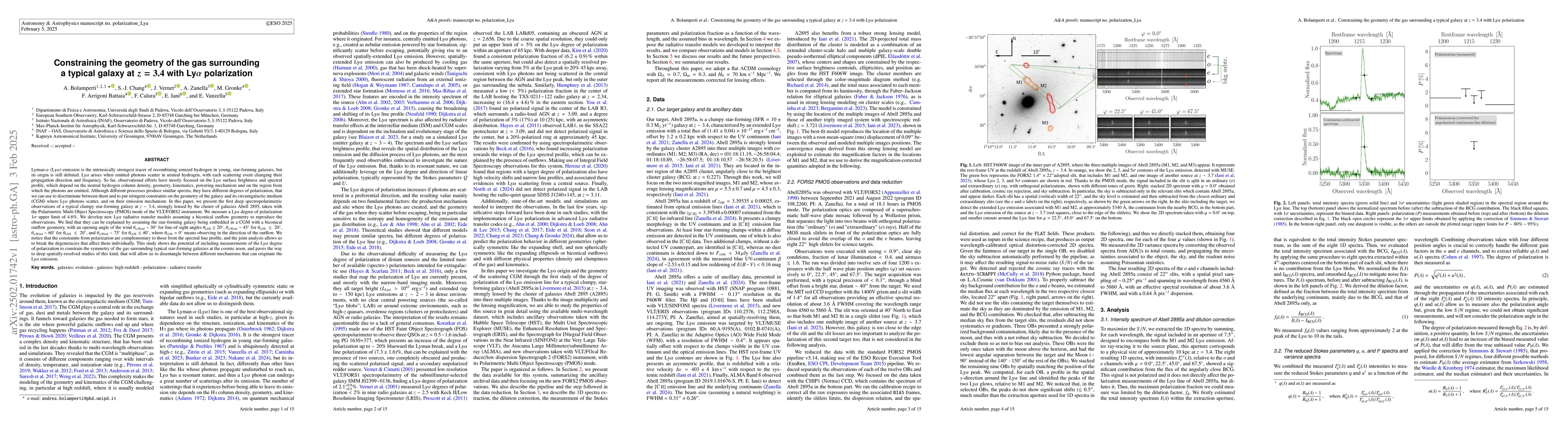 Thumbnail for Constraining the geometry of the gas surrounding a typical galaxy at $z
  = 3.4$ with Ly$α$ polarization