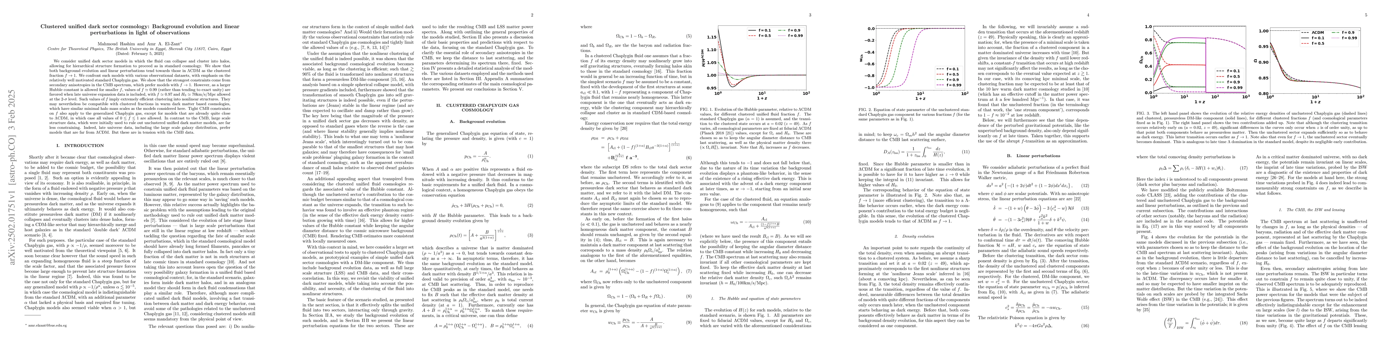 Thumbnail for Clustered unified dark sector cosmology: Background evolution and linear
  perturbations in light of observations