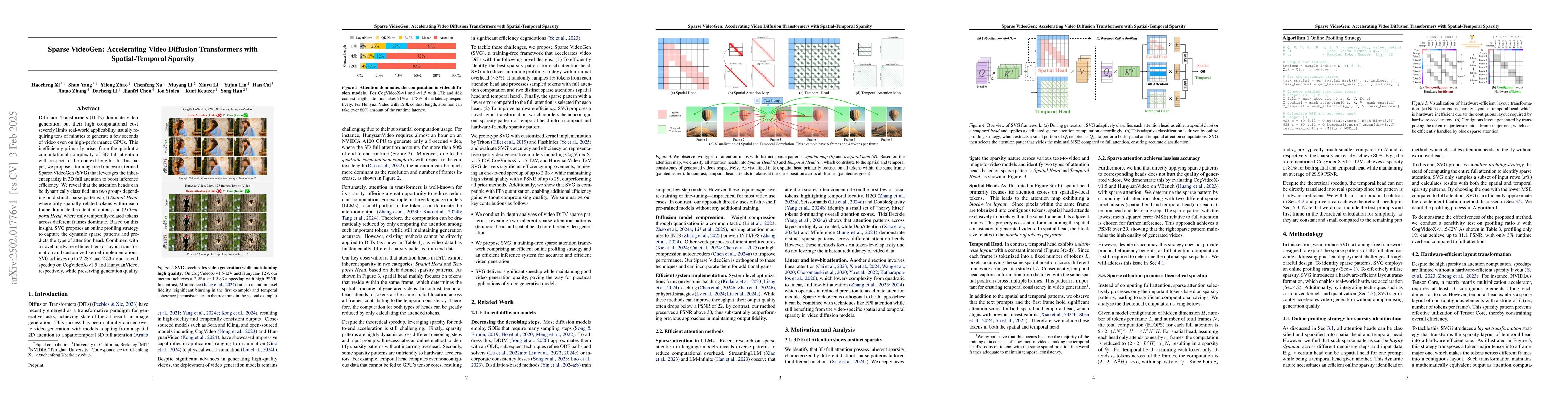 Thumbnail for Sparse VideoGen: Accelerating Video Diffusion Transformers with
  Spatial-Temporal Sparsity