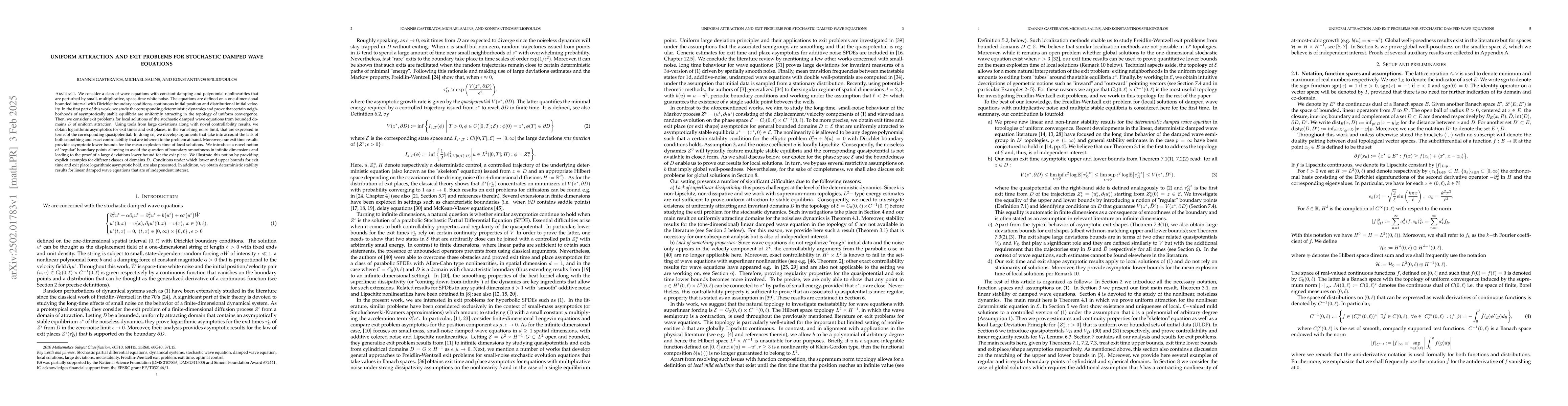 Thumbnail for Uniform attraction and exit problems for stochastic damped wave
  equations