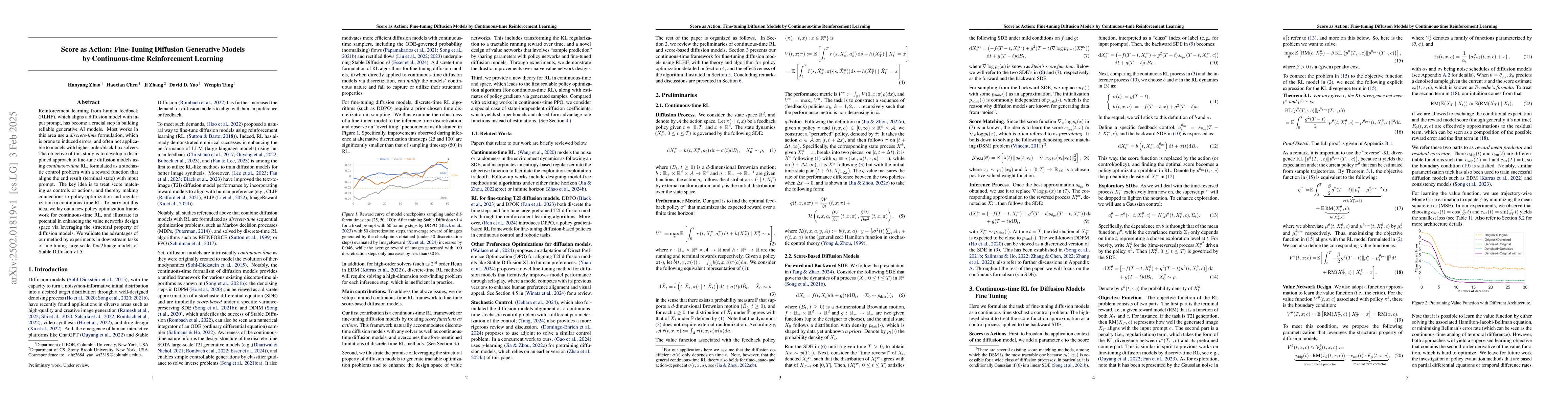 Thumbnail for Score as Action: Fine-Tuning Diffusion Generative Models by
  Continuous-time Reinforcement Learning
