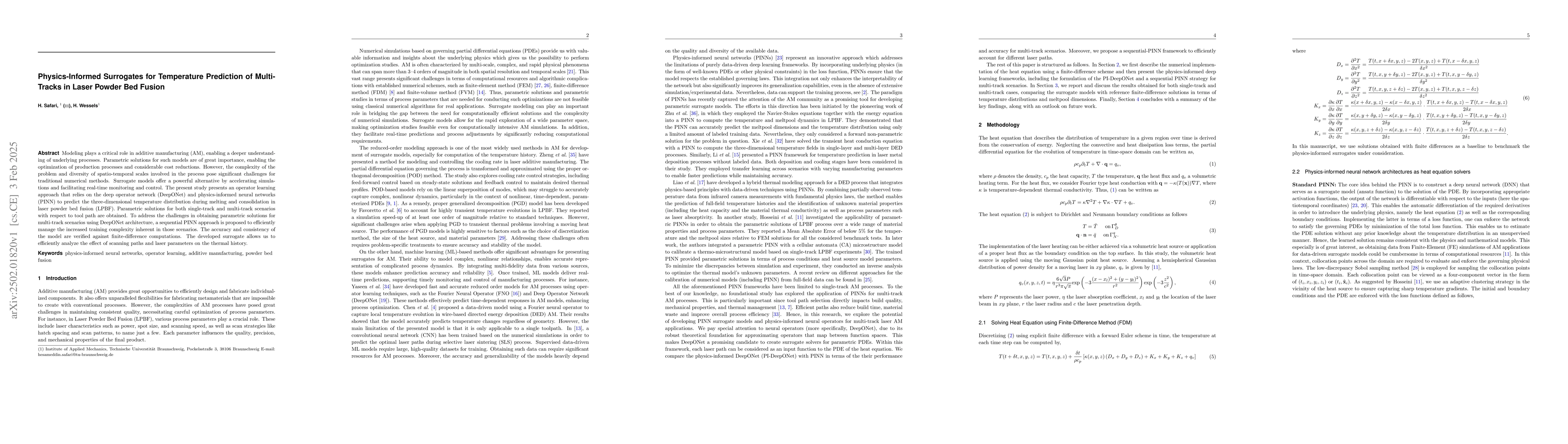 Thumbnail for Physics-Informed Surrogates for Temperature Prediction of Multi-Tracks
  in Laser Powder Bed Fusion