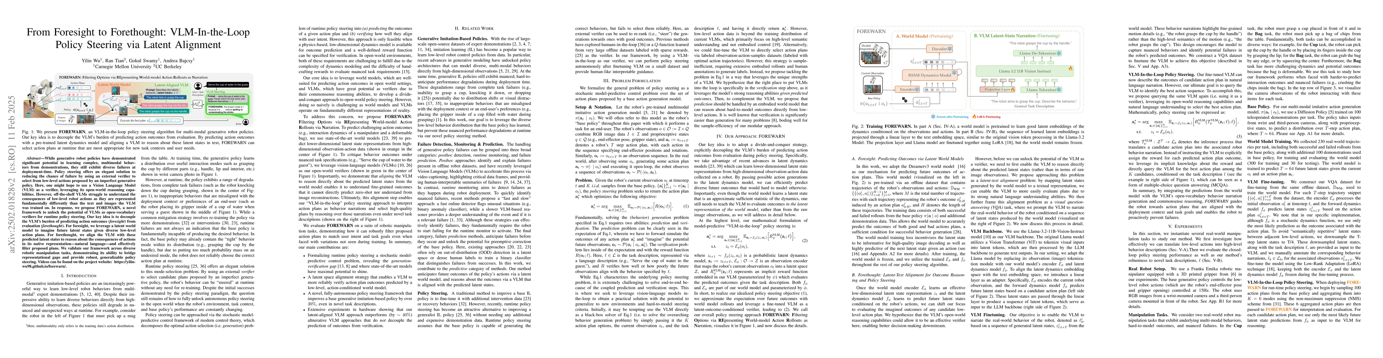 Thumbnail for From Foresight to Forethought: VLM-In-the-Loop Policy Steering via
  Latent Alignment