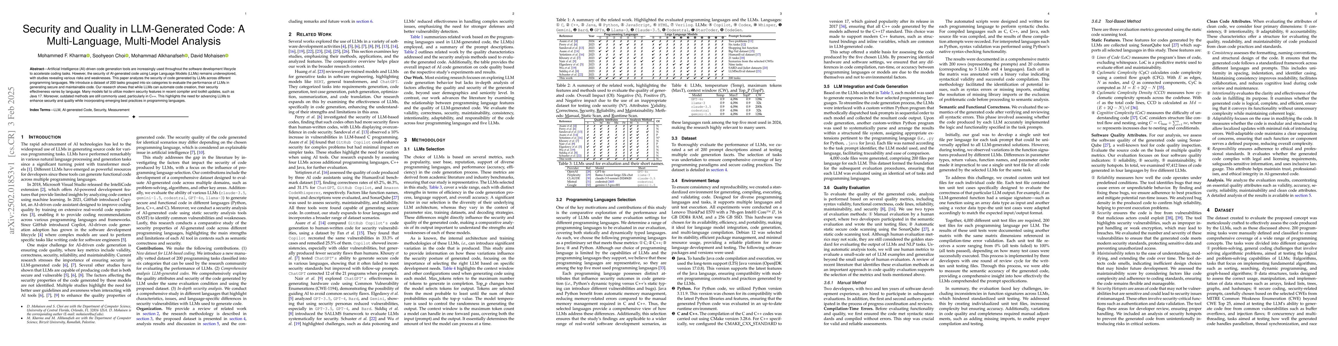 Thumbnail for Security and Quality in LLM-Generated Code: A Multi-Language,
  Multi-Model Analysis