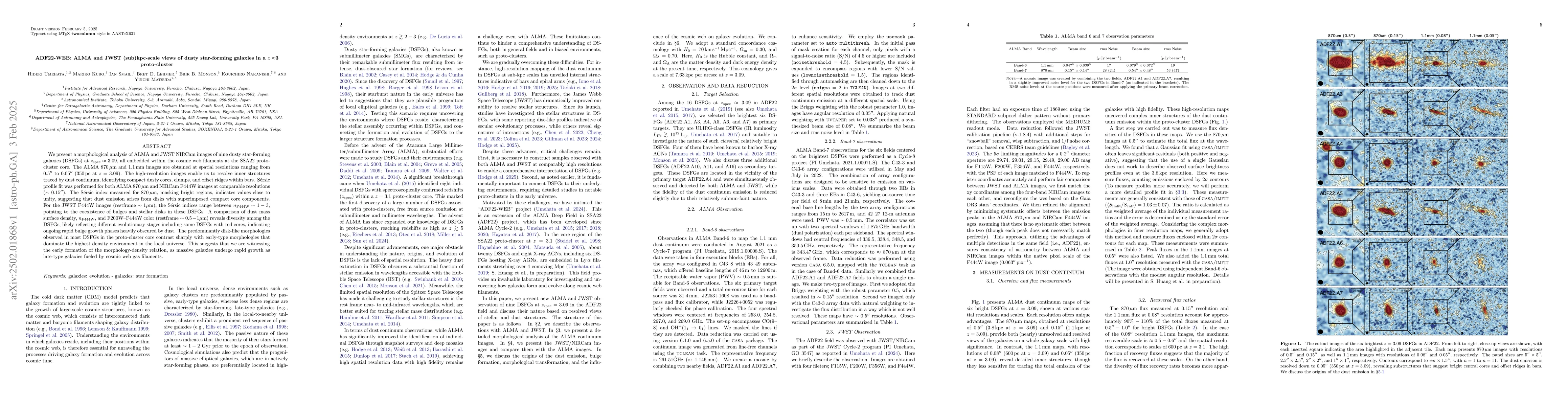 Thumbnail for ADF22-WEB: ALMA and JWST (sub)kpc-scale views of dusty star-forming
  galaxies in a $z\approx$3 proto-cluster