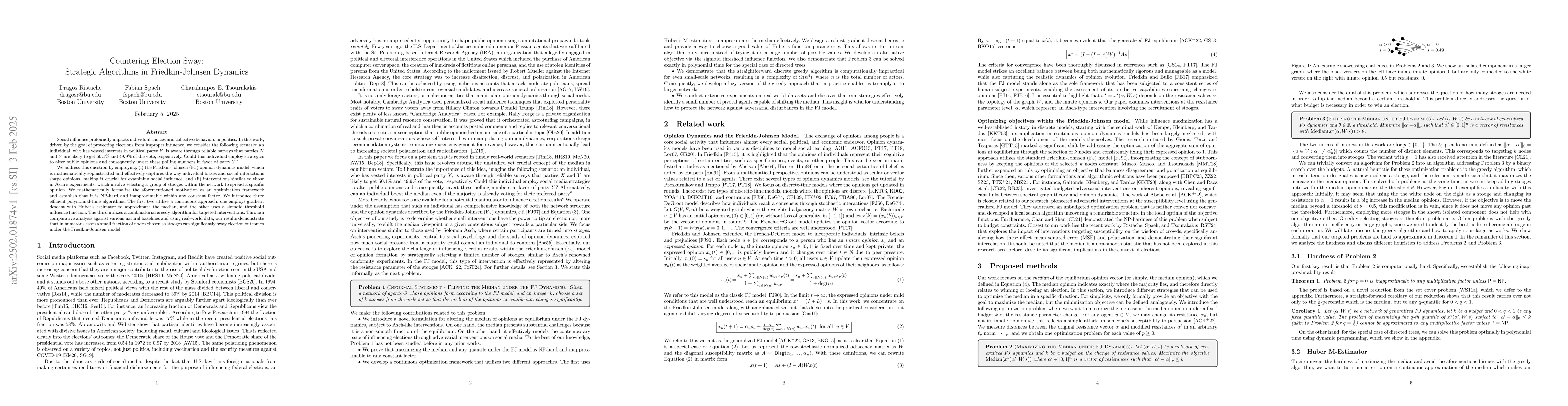 Thumbnail for Countering Election Sway: Strategic Algorithms in Friedkin-Johnsen
  Dynamics