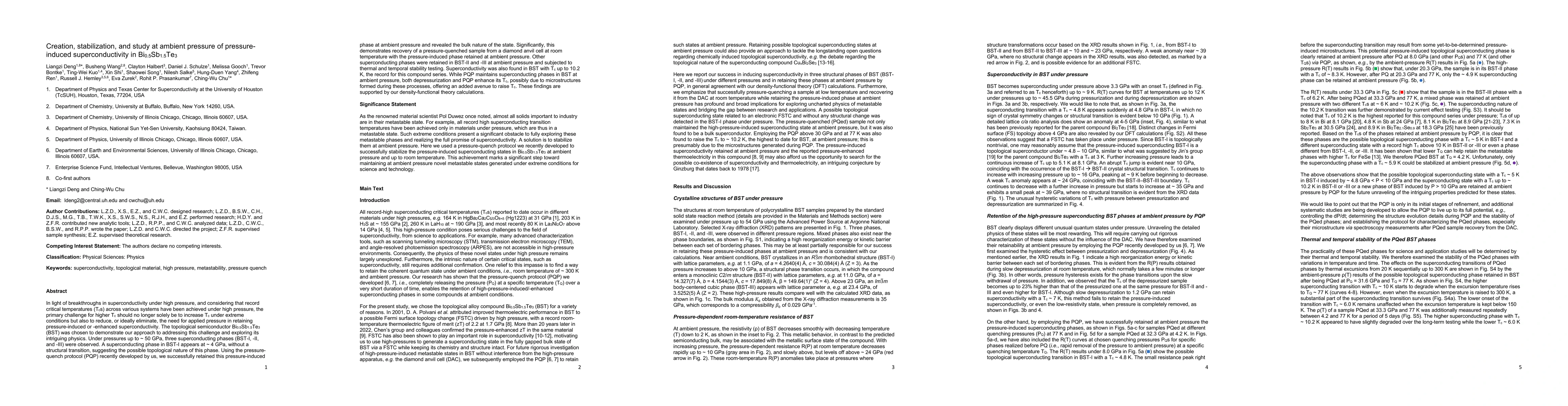 Thumbnail for Creation, stabilization, and study at ambient pressure of
  pressure-induced superconductivity in Bi$_{0.5}$Sb$_{1.5}$Te$_3$